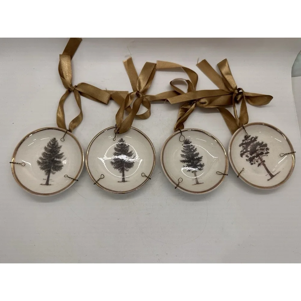 Mary Carol Tree Plate Ornaments Set 4 Ceramic Rustic Farmhouse Hanging (lot 3)